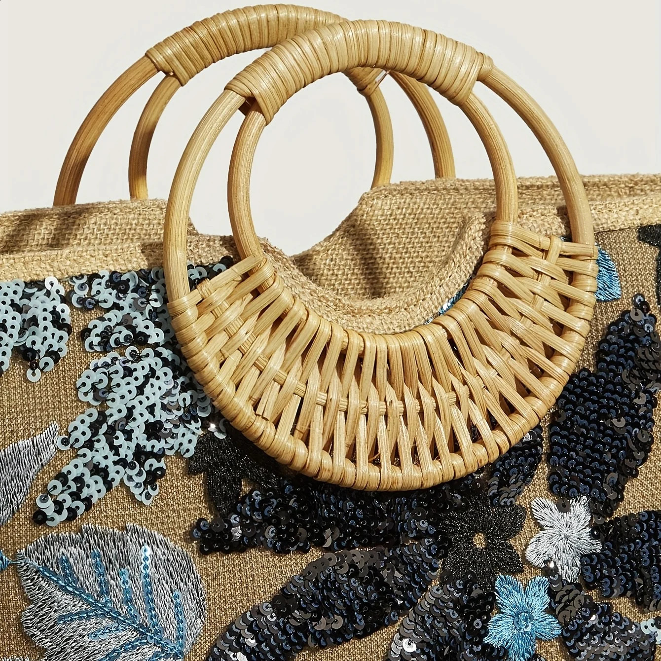 Womens Tote Bag Bead Flower Round Hand Weave Capacity Large Beach 240730