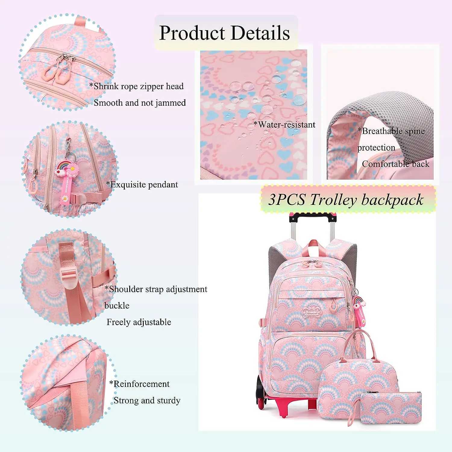 Rolling School Bags for Girls Backpack Children Waterproof School Backpacks with Wheels Middle School Trolley Luggage Back PackCL240730