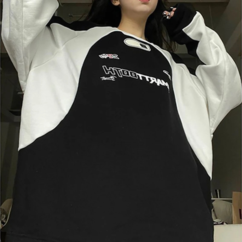 Y2K Stitch Hoodies Women Men Korean Fashion O Neck Loose Long Sleeve Top Pullover Harajuku Streetwear Vintage Couple Sweatshirt 240813