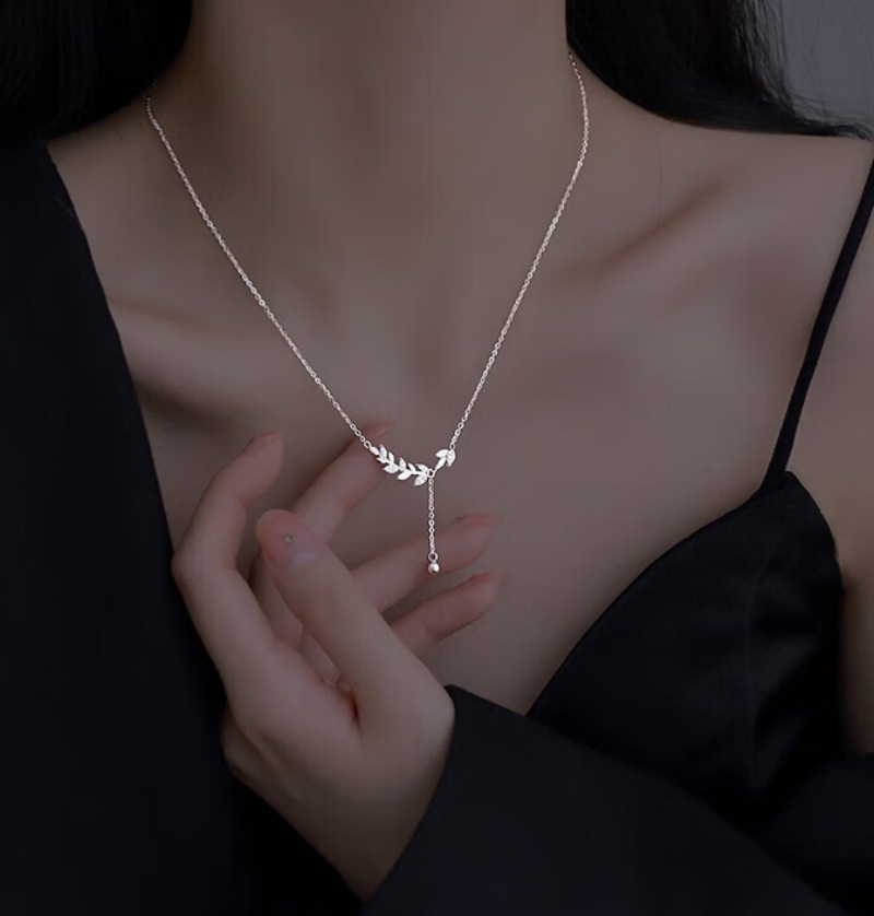 Sweet Wheat Ear Marquist Moissanite Necklace in Pure S Sterg Sier - Elegant Beach Party Jewelry Gift for Women