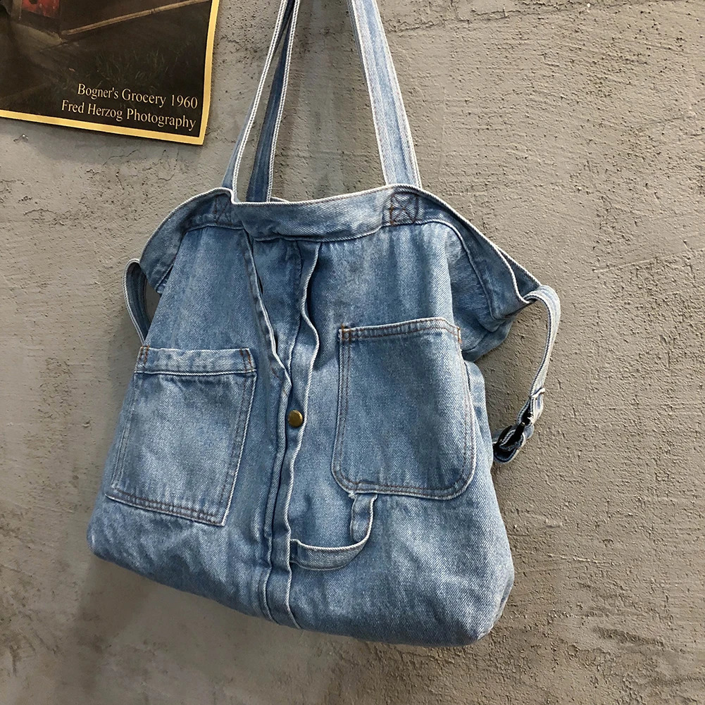 Retro messenger bag denim fashionable shoulder large capacity handbag retro travel 240731