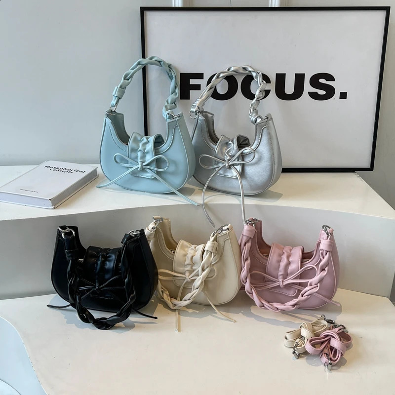 LEFTSIDE Cute Bow Tie Underarm Bag with Rope Handle Shoulder Bags for Women Female Trend Small Crossbody Bag Lady Handbags 240731