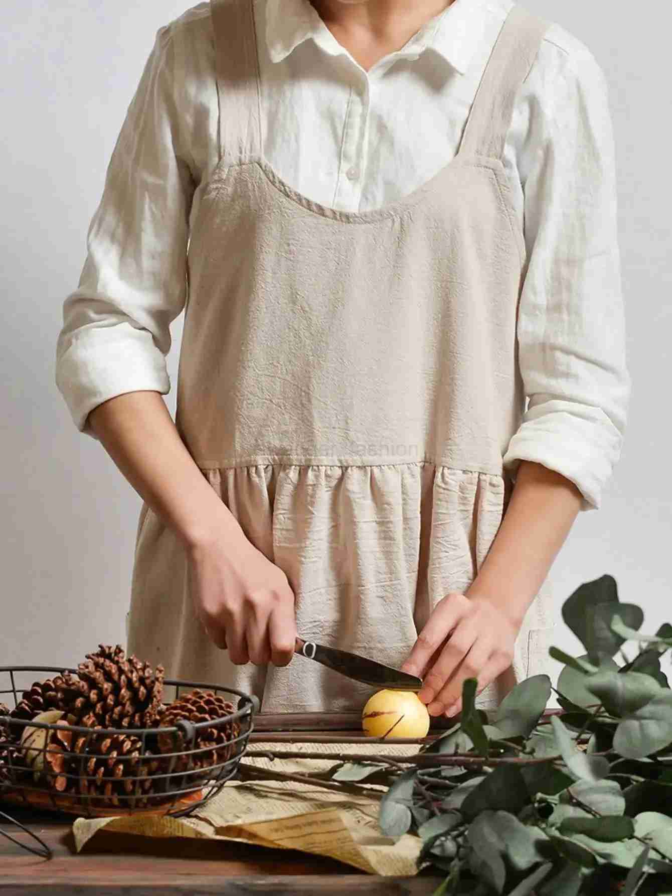 Japanese Linen Aprons for Women with Pockets Cross Back Cute Apron Dress for Gardening Painting Baking and CookingXJ240731