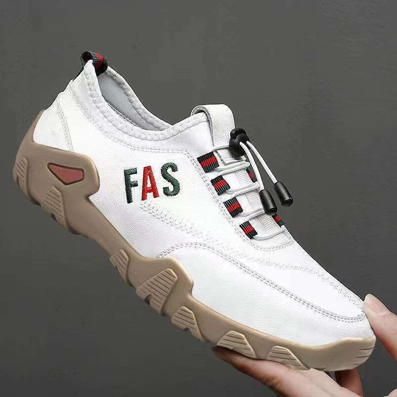 Men Comfortable Waterproof White Black Fashion Casual Leather Outdoor Hiking Shoes 456