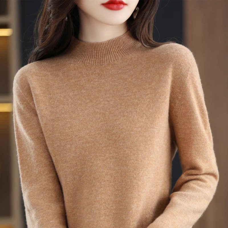 100% Merino Wool Cashmere Sweater Womens Knitted Navy Blue Collar Long Sleeve Floral Autumn Winter Clothing Warm Jumping Top 240812