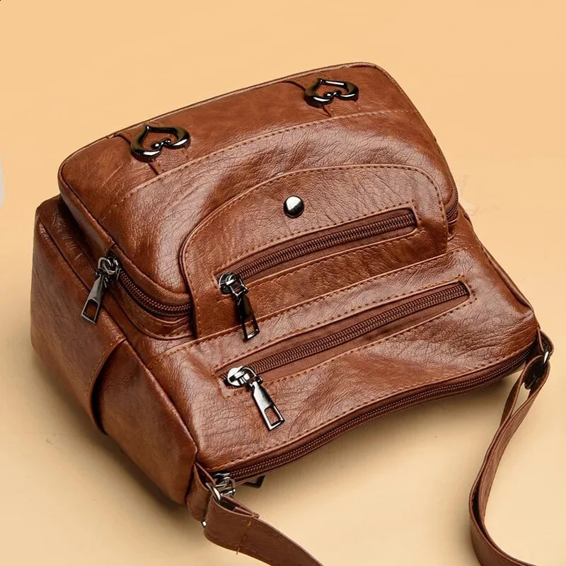 Medium to large capacity soft leather womens cross body bag fashionable mother daily competition PU material zipper opening heartshaped element 240731