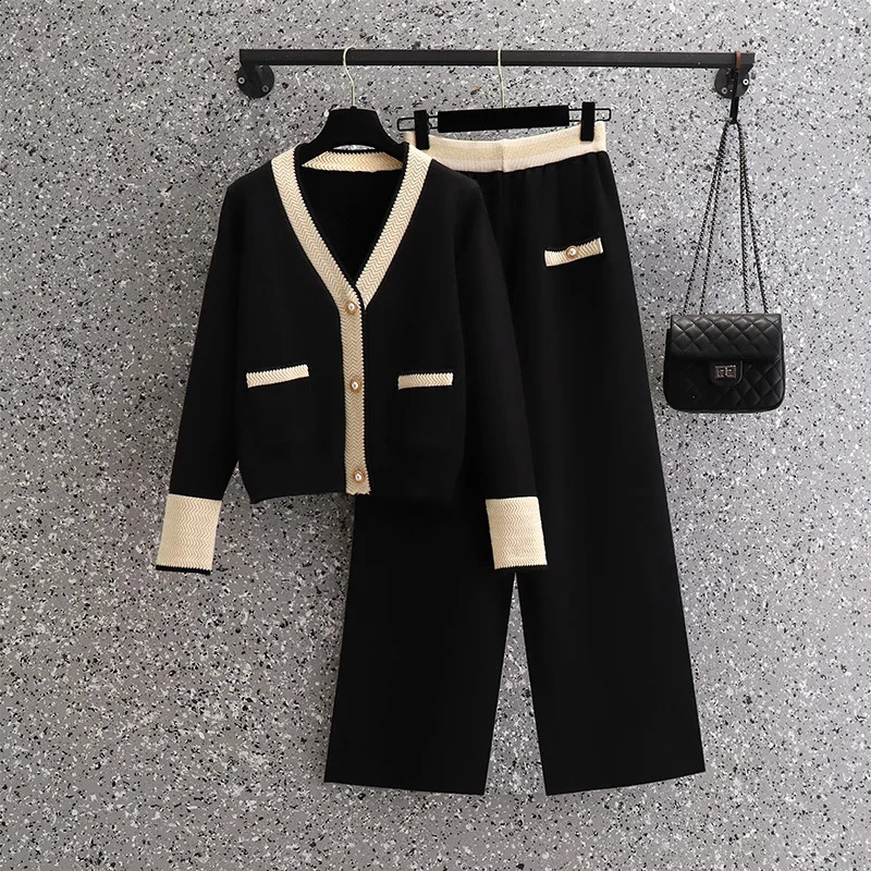 Women Knitting 2-pieces sweater Suit soft V-neck Single-Breasted cardiganPants lady winter sweater Set autumn Tracksuit cloth