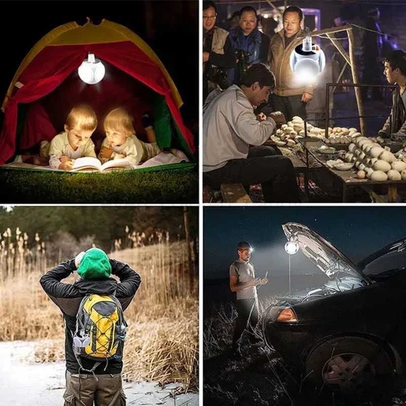 Solar Outdoor Folding Light Portable USB Rechargeable LED Bulb Search Lights Camping Torch Emergency Lamp for Power Outages Bkl240731
