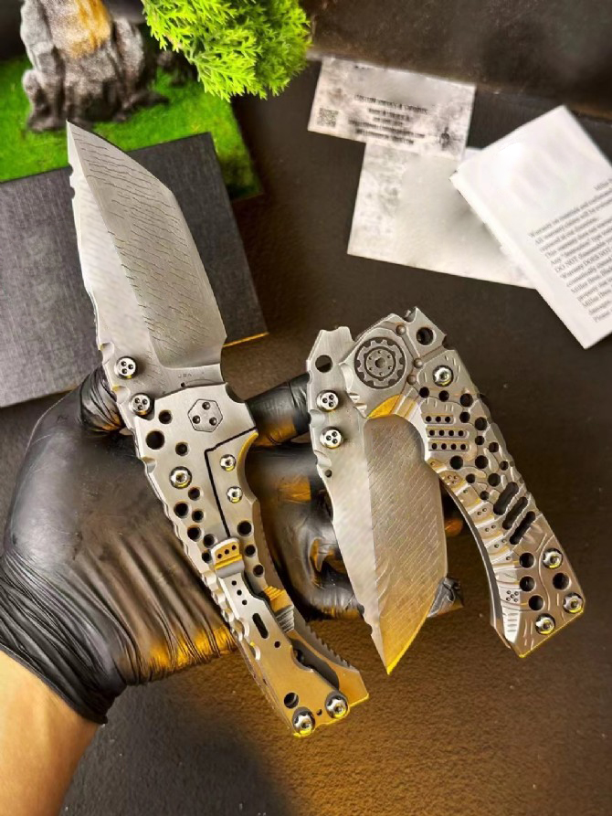 MBB T1 Strong Tactical Folding Knife Z-Wear Coating Stone Wash Tanto Point Blade CNC TC4 Titanium Alloy Handle Survival Pocket Knives with Plastic Box