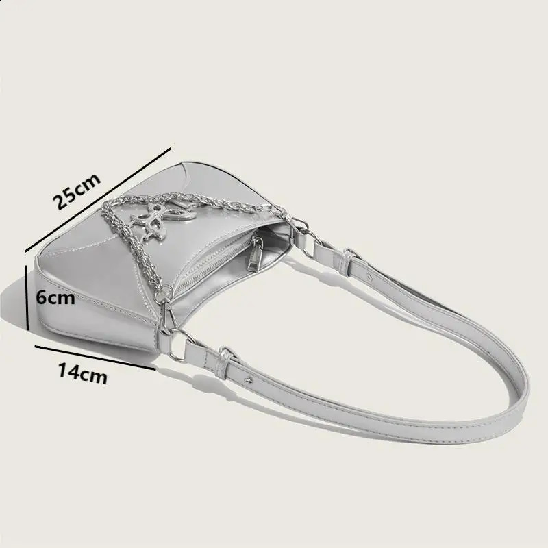 Y2k Fashion Silver Butterfly Shoulder Bags for Women Trendy s PU Leather Chain Handbags Black Underarm Bags Clutch Purse 240731