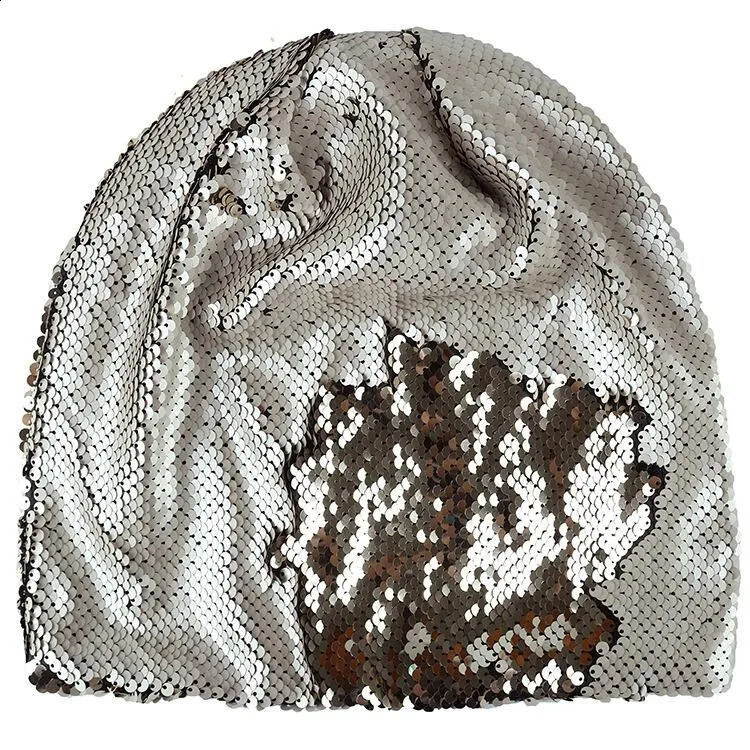 Women Knitted Paillette Bling Cap Casual Glossy Beanies Hat Hip-Hop Skullies Beanie Sequin Caps Soft Warm Slouch Hat240723