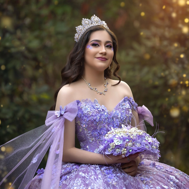 Lavender Shiny Quinceanera Dressess 2024 With Cape Applique Lace Beads Ball Gowns Sweet 16 Dress Vestidos De 15 Anos