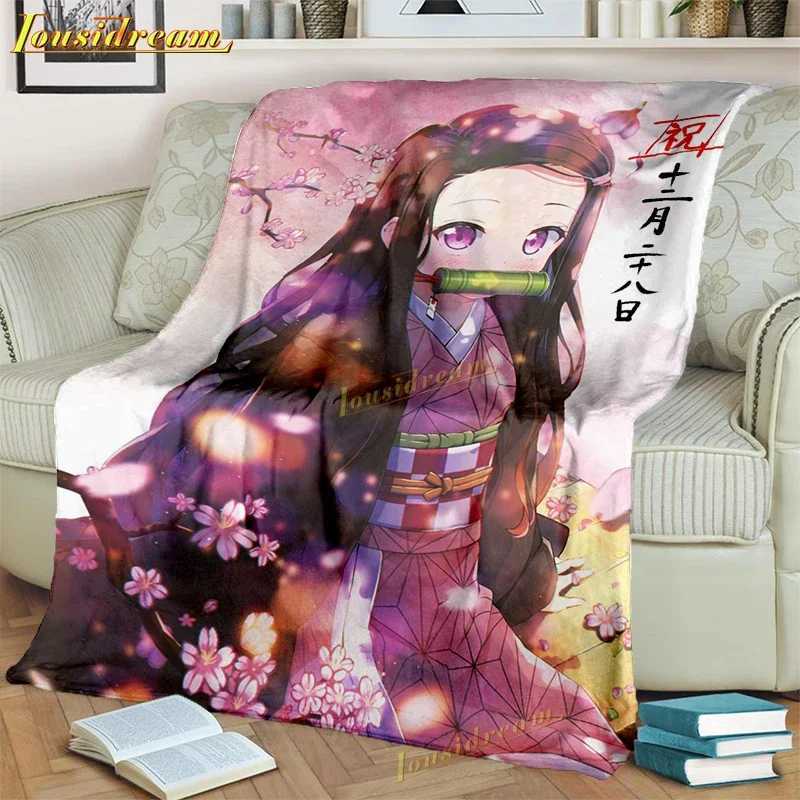 Demon Slayer Throw Blanket Cartoon Flannel Fleece Blanket Anime Blankets Boys for Couch Sofa Bedroom Kidsroom Livingroom Y240730