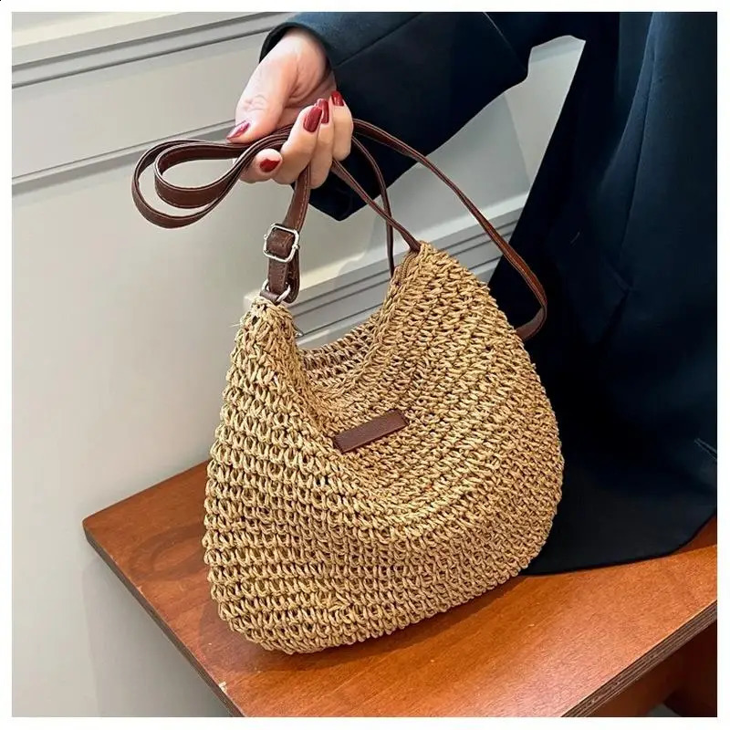 Ladies Fashion Summer Straw Crossbody Bag Women Beach Holiday Shopping Woven Shoulder Handbag Messenger Purses For Bags 240823