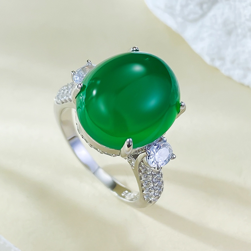Sparkg Green Jade Wedding Ring - Real Sterg Sier, Jewelry