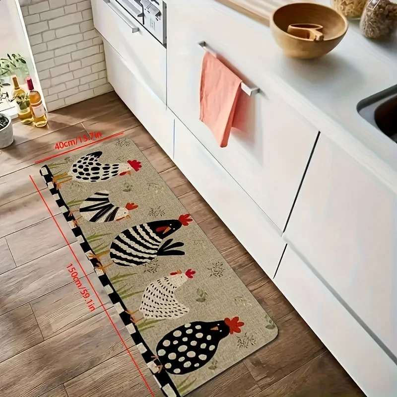 1pc cartoon chicken kitchen carpet non-slip machine washable flannel floor mat suitable for hallway door kitchen 240731