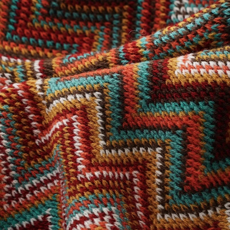 Boho Throw Blanket Rust Red Throw Blankets for Couch Bed Sofa Knitted Tassel Blanket Throw Lightweight Mexcian Afgan Blanket 240731