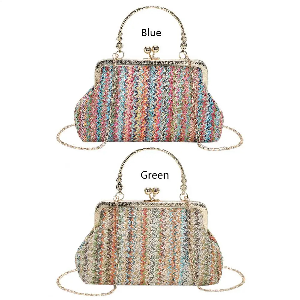 Women Fashion Crossbody Bag Colourful Evening Clutch Straw High-quality Large Bag Casual Hasp for Summer Beach Vacation 240813