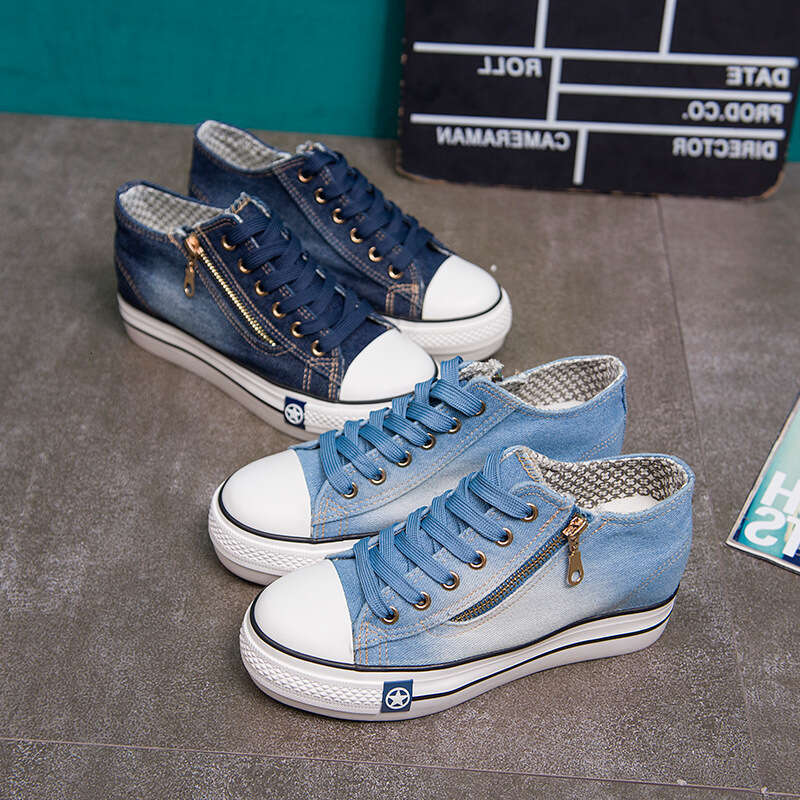 2024 6cm Elevator Women Thick Soled Denim Canvas Shoes Casual Board Shoes