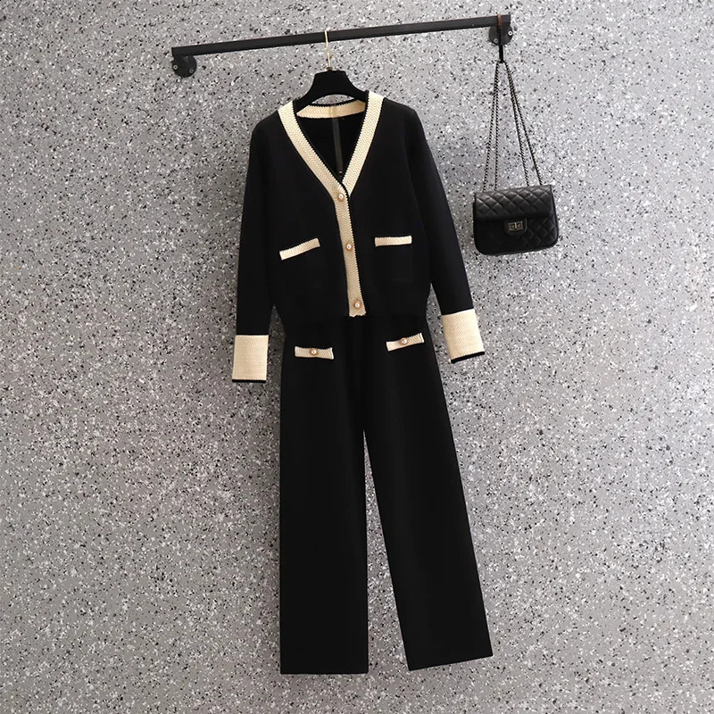 Women Knitting 2-pieces sweater Suit soft V-neck Single-Breasted cardiganPants lady winter sweater Set autumn Tracksuit cloth