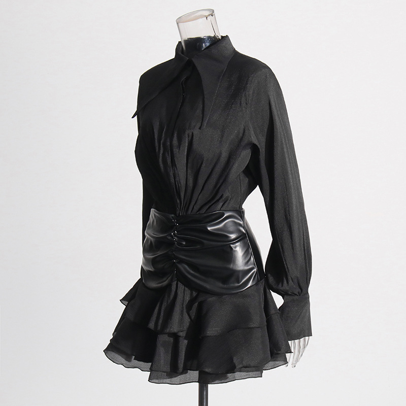 727 XL 2024 Milan Runway Dress Spring Autumn Long Sleeve Black Brand Same Style Womens Dress Fashion High Qualit