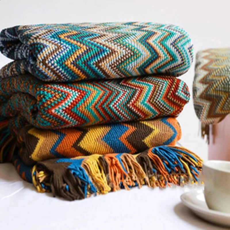Boho Bed Plaid Blanket Geometry Aztec Baja Blankets Ethnic Sofa Cover Slipcover Decor Throw Wall Hanging Tapestry Rug Cobertor 240731