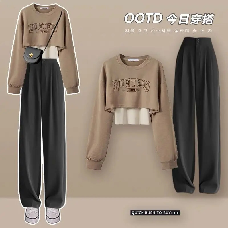 Fashion Womens Set Spring and Autumn Korean Edition Loose Short Top Casual Pants Age Reducing Two Piece Set 240731