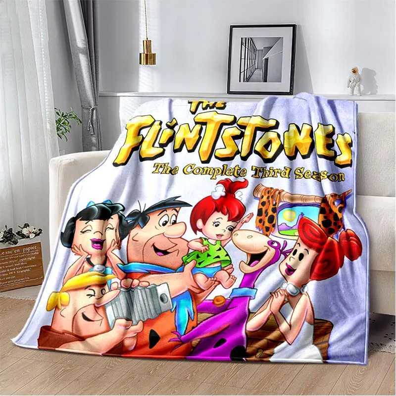 Classic Cartoon Blanket Flintstones Flannel Soft Plush Throw Blanket Kids Bedroom Sofa Bed Travel Picnic Warm Blanket Kids Gift Y240730