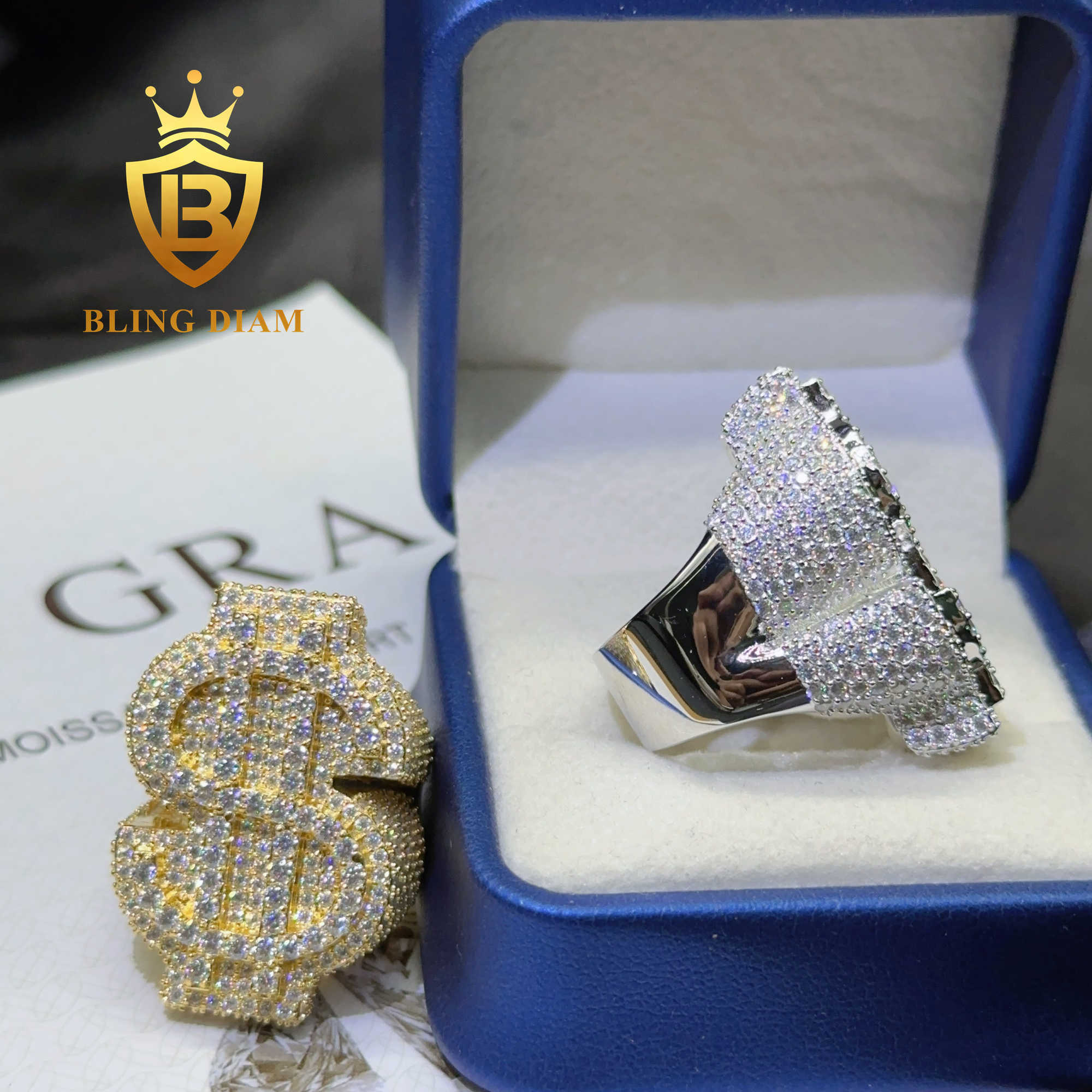 Fashion Mens Ring Full Diamond Pave Hip Hop Iced Out Luxury USD Sterling Silver 925 Rings Vvs Moissanite Diamond Cuban Ring