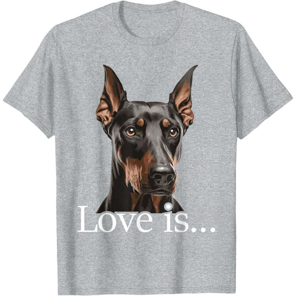 T shirt Mens Love Is - Doberman Pinscher Dog Trainer Pet Owner Puppies T-Shirt shirts tshirt graphic tee Casual tops summer clothes Short sleeve Free 