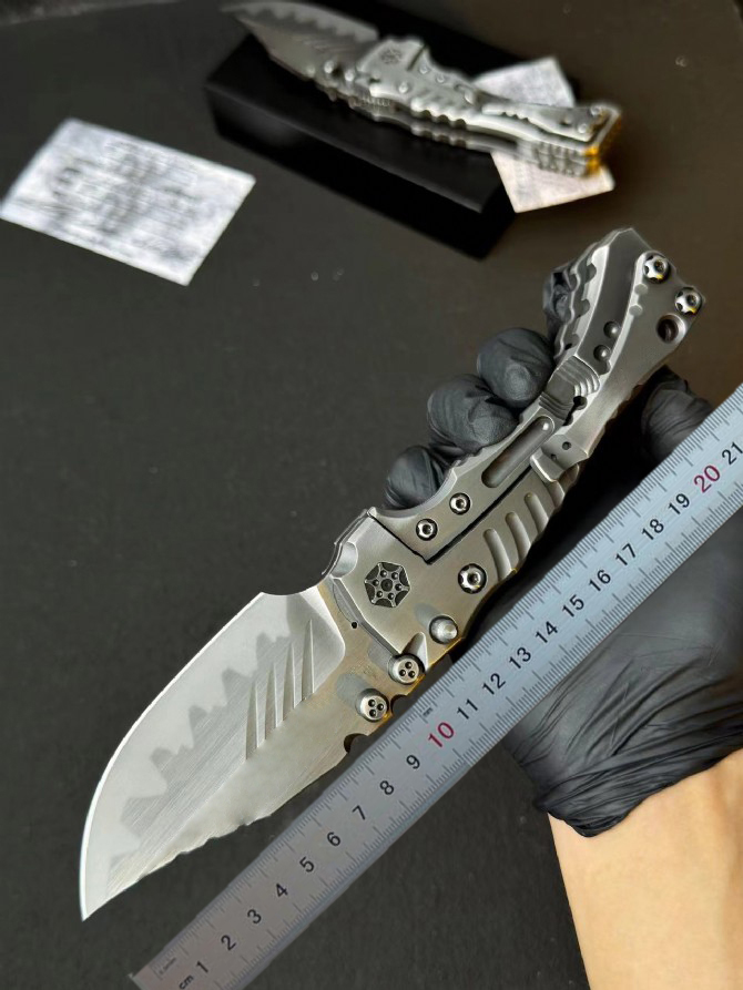 MBB T1 Survival Tactical Folder Knife Z-Wear Coating Stone Wash Drop Point Blade CNC TC4 Titanium Alloy Handle Ball Bearing EDC Pocket Knives with Pla