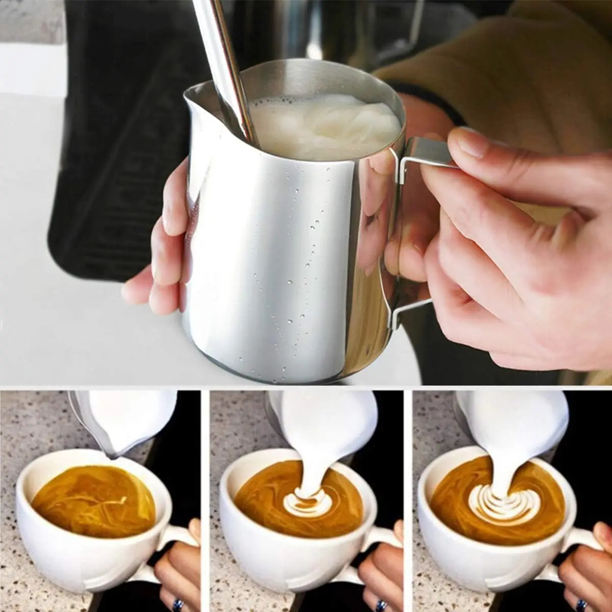 1003506001000ml milk can Fashion stainless steel craft foam Coffee latte art cup 240730