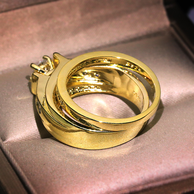 Size 6-10 Couple Wedding Rings Set: Gold Fill Cubic Zirconia Princess Cut Engagement Ring, Anniversary Bridal Ring Jewelry for Women