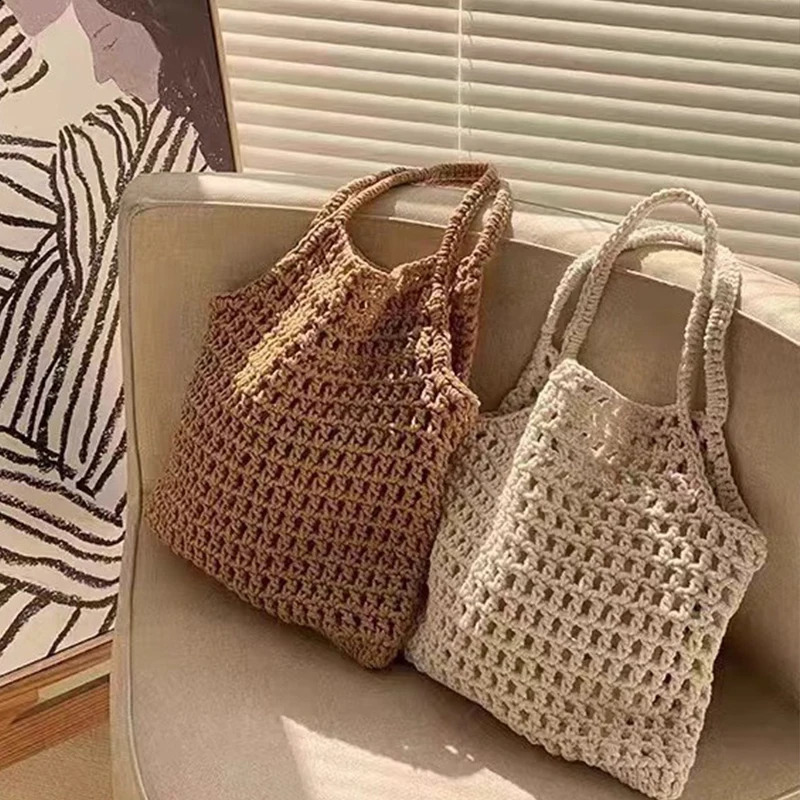 Fashion crochet handbag for womens summer beach large capacity hollow knitted bag Bohemian shoulder 240913