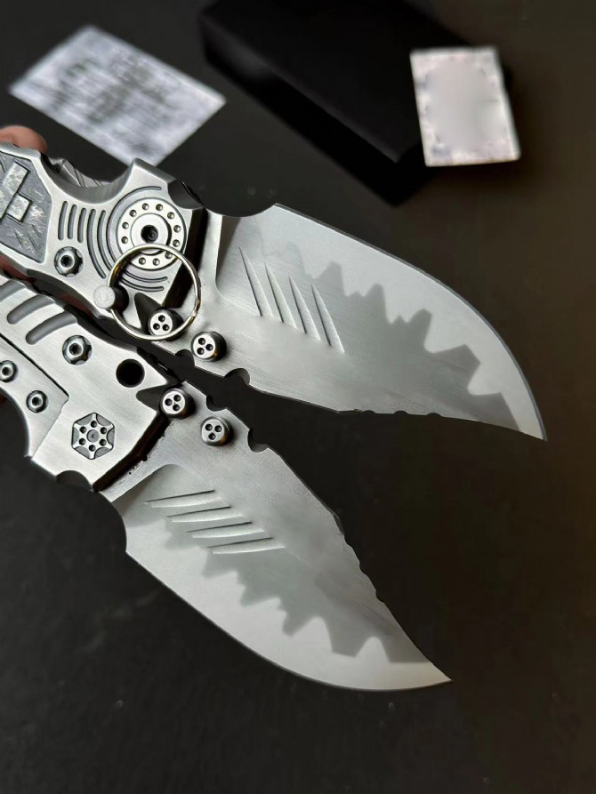 MBB T1 Survival Tactical Folder Knife Z-Wear Coating Stone Wash Drop Point Blade CNC TC4 Titanium Alloy Handle Ball Bearing EDC Pocket Knives with Pla