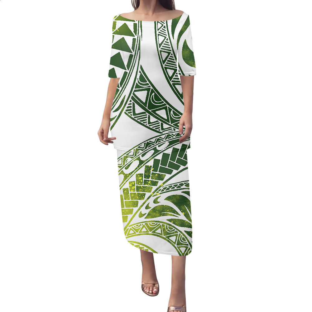 Puletasi Dress Polynesian Samoa Tribal Sublimation Print Dresses Women Custom Image Poncho Dress Drop Tattoo Maxi 220706