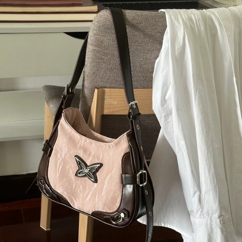 Y2k Womens Shoulder American Vintage Style Contrast Color Fashion Handbag Butterfly Haruku Pink Ladies Armpit Bag H731#26 ddmy 5c2e