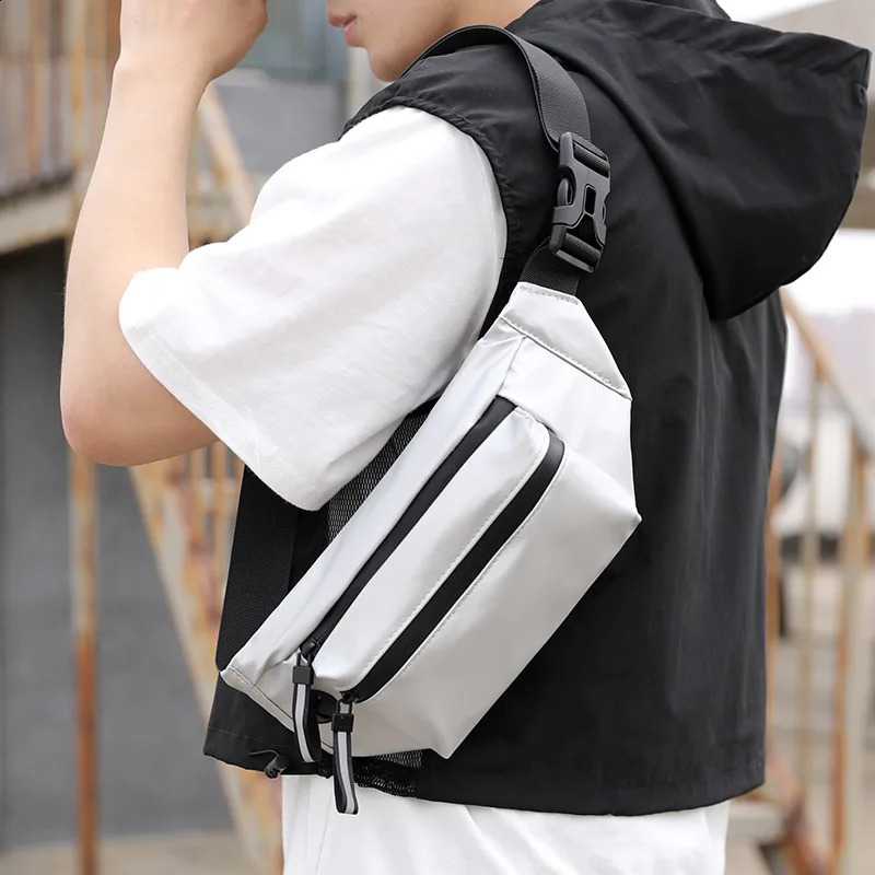 Men Black Waterproof Outdoor Waist Bag Casual Travel Sports Chest Fanny Pack Fashion Crossbody Nylon Bum Pouch 240730 - view 7