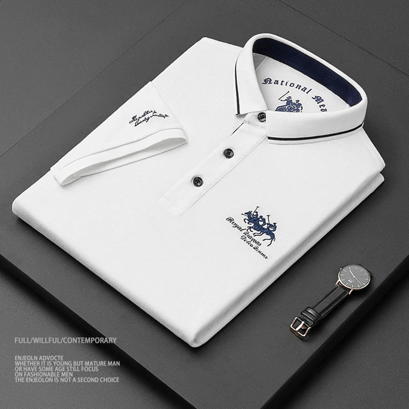High Quality Mens Cotton Embroidered Polo Shirt Summer High-end Business Casual Lapel Short Sleeve Polo-shirt for Men 240731