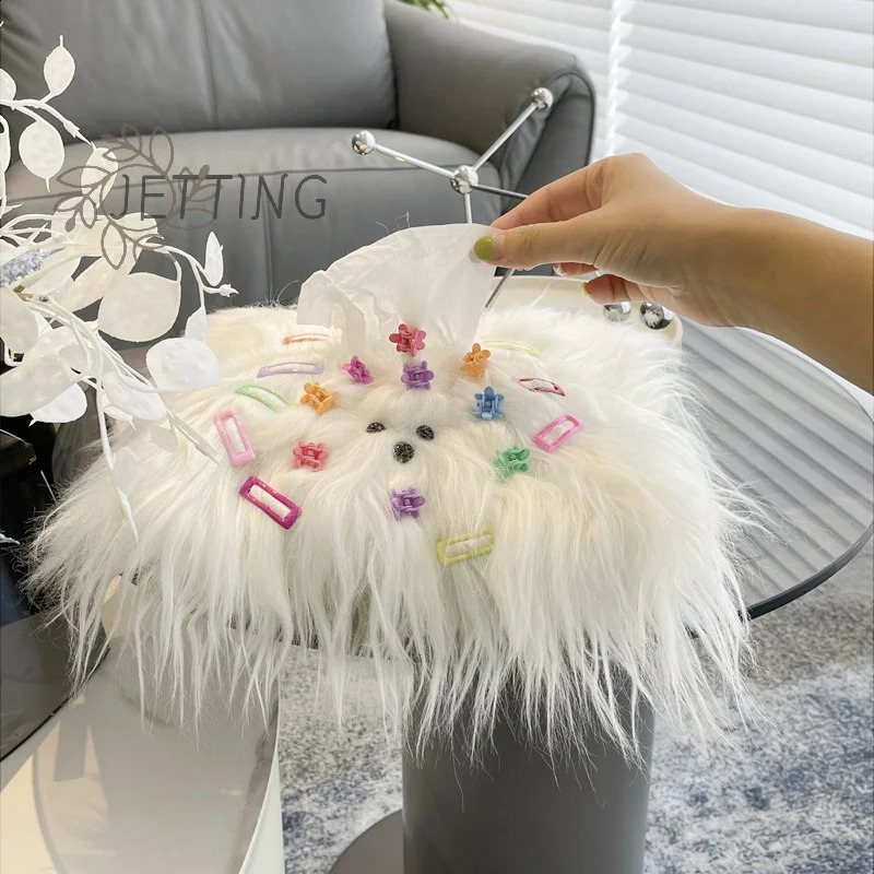 Cute Plush Monster Drawer Box Tissue Box With Little Hairpin DIY Room Table Drawer Paper Holder Paper Box Cover 240731