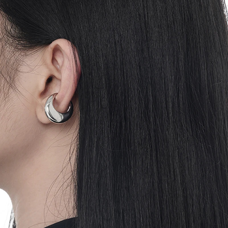 One Piece S925 Sterling Silver Jewelry Minimalist Chunky Ear Cuff Earring For Girls Daily Wear 240730