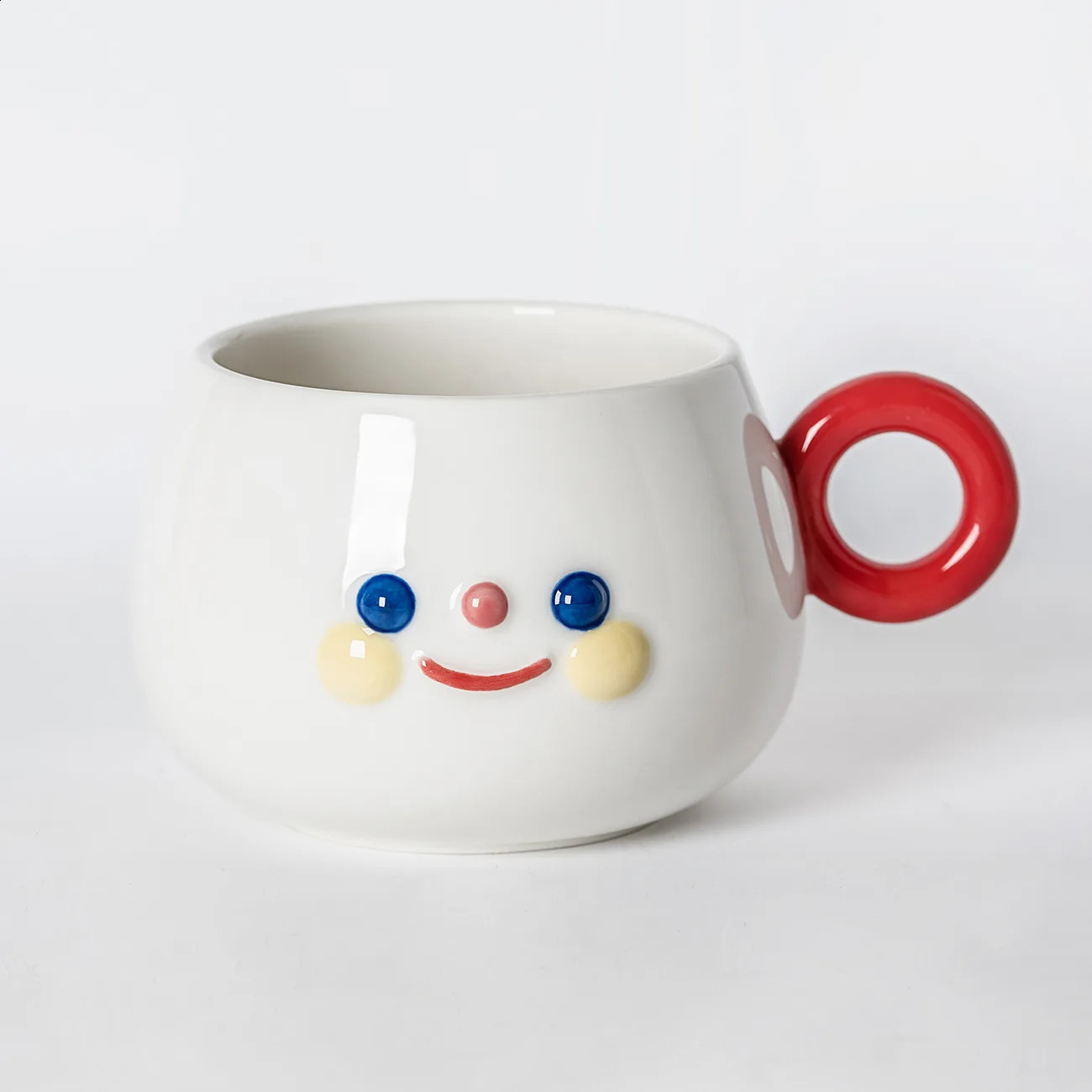 Creative Cute Smiling Face Round Mug With Handle Home Simple Ceramic Water Cup Coffee Milk Cup Couple Girlfriend Cup Small Gift 240730