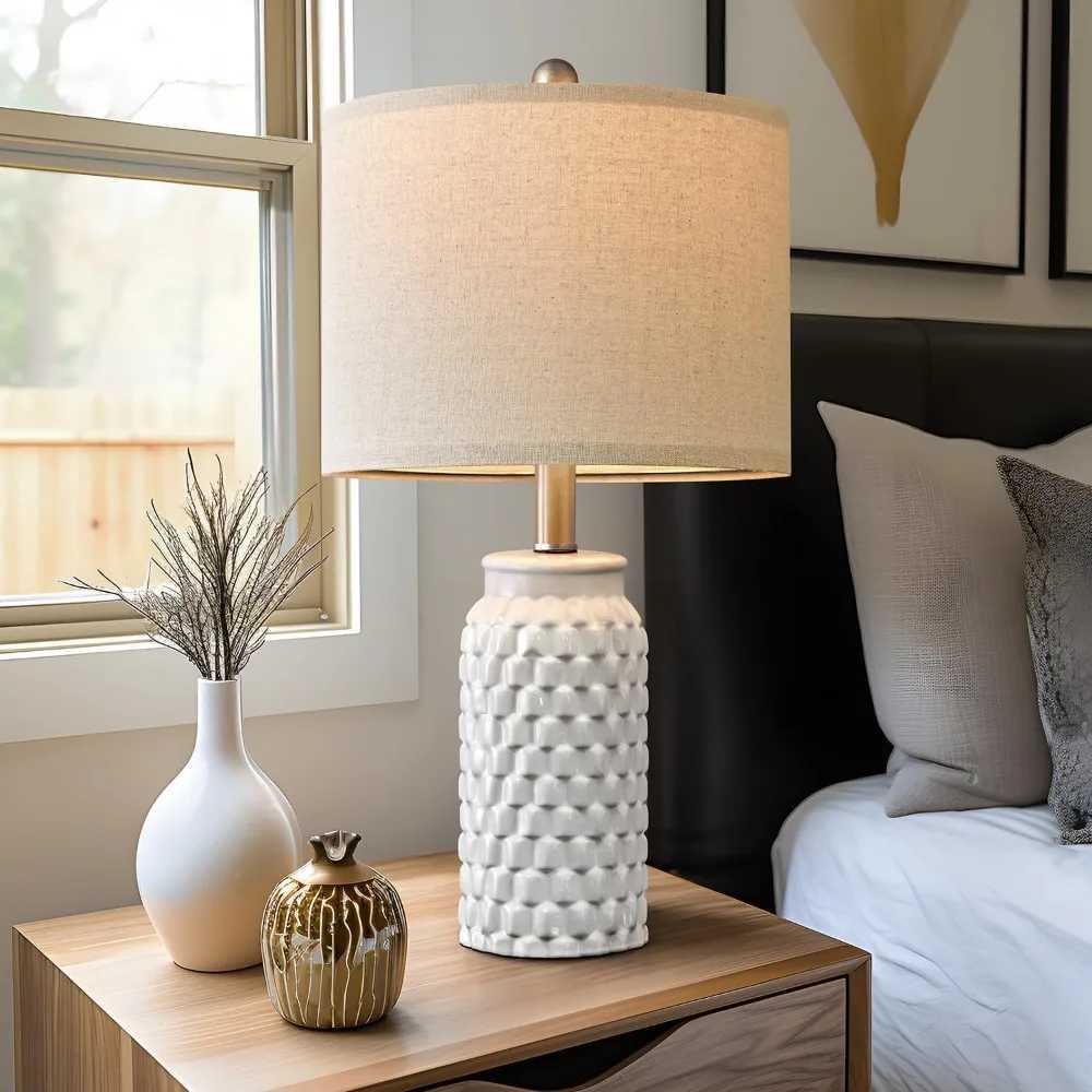 20.5 White Modern Ceramic Bedside Lamp Set of 2 for Bedroom Decor Farmhouse Table Lamp for Living Room Office Dorm B240904