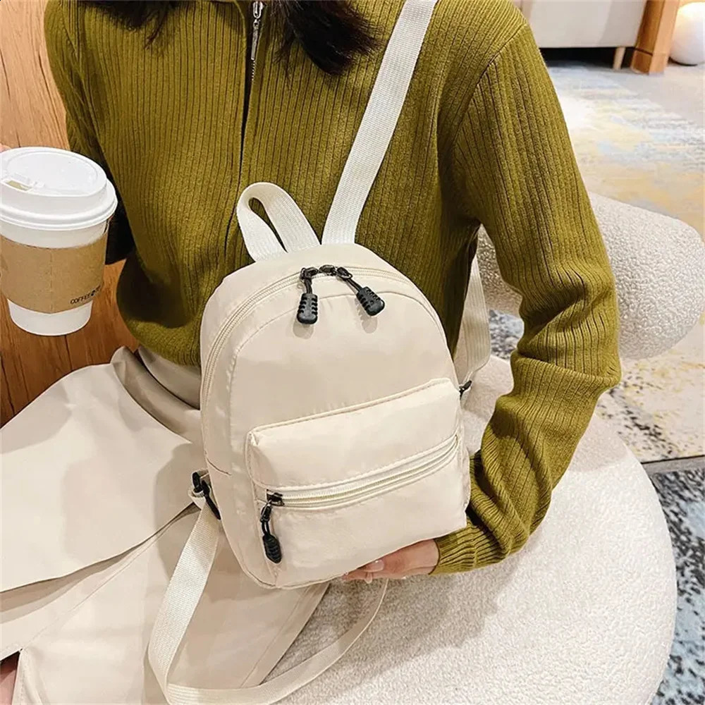 1Pc Mini Womens Backpacks Trend Nylon Female Bag Small School Bags White Rucksack For Teen Girls Fashion Casual Backpack 240731