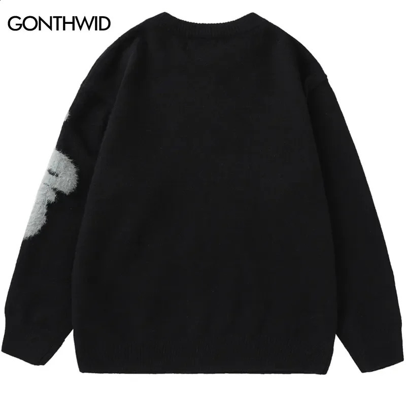 Black Fluffy Letter Sweater 240829