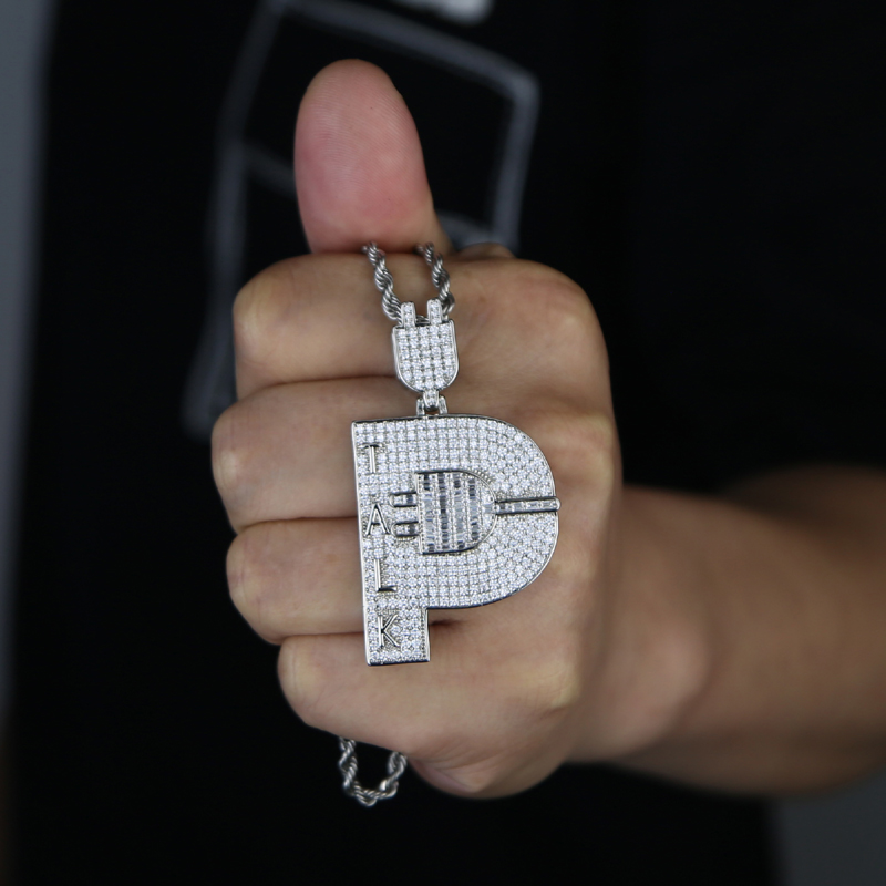 Micro Pave Iced Out Bg Pendant Necklace in 5A Cubic Zirconia for Men and Women