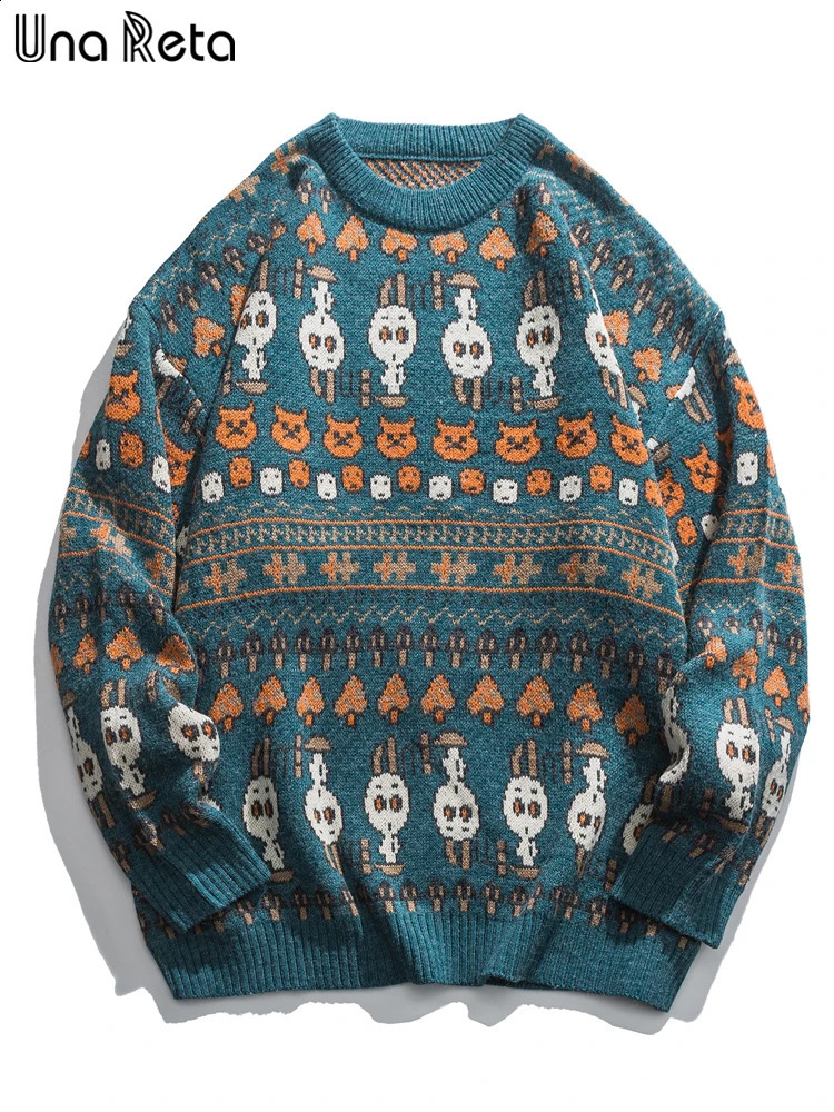 Una Reta Harajuku Print Mens Winter Sweater Streetwear Hip Hop Couples Knitted Pullover Long Sleeve Jacquard Soft Sweaters 240821