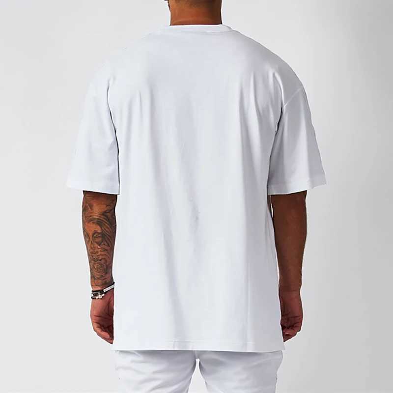 Mens blank T-shirt white cotton oversized retro solid color T-shirt large womens fashionable T-shirt mens clothing M250108