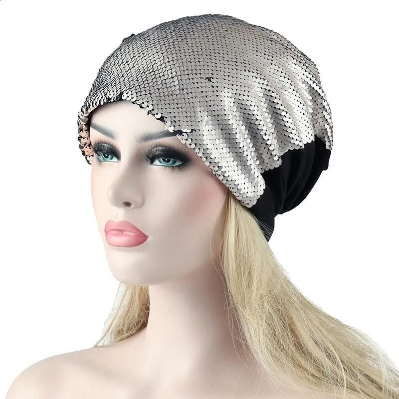 Women Knitted Paillette Bling Cap Casual Glossy Beanies Hat Hip-Hop Skullies Beanie Sequin Caps Soft Warm Slouch Hat240723
