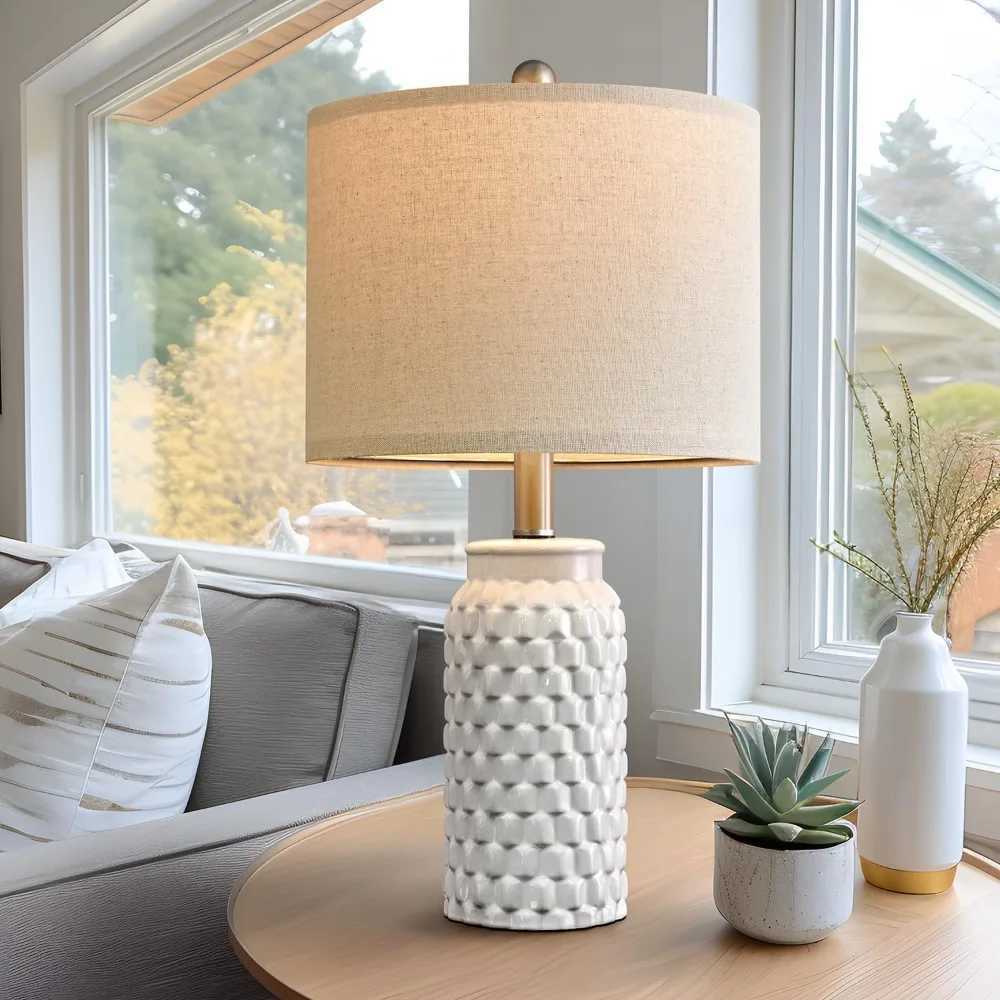 20.5 White Modern Ceramic Bedside Lamp Set of 2 for Bedroom Decor Farmhouse Table Lamp for Living Room Office Dorm B240904